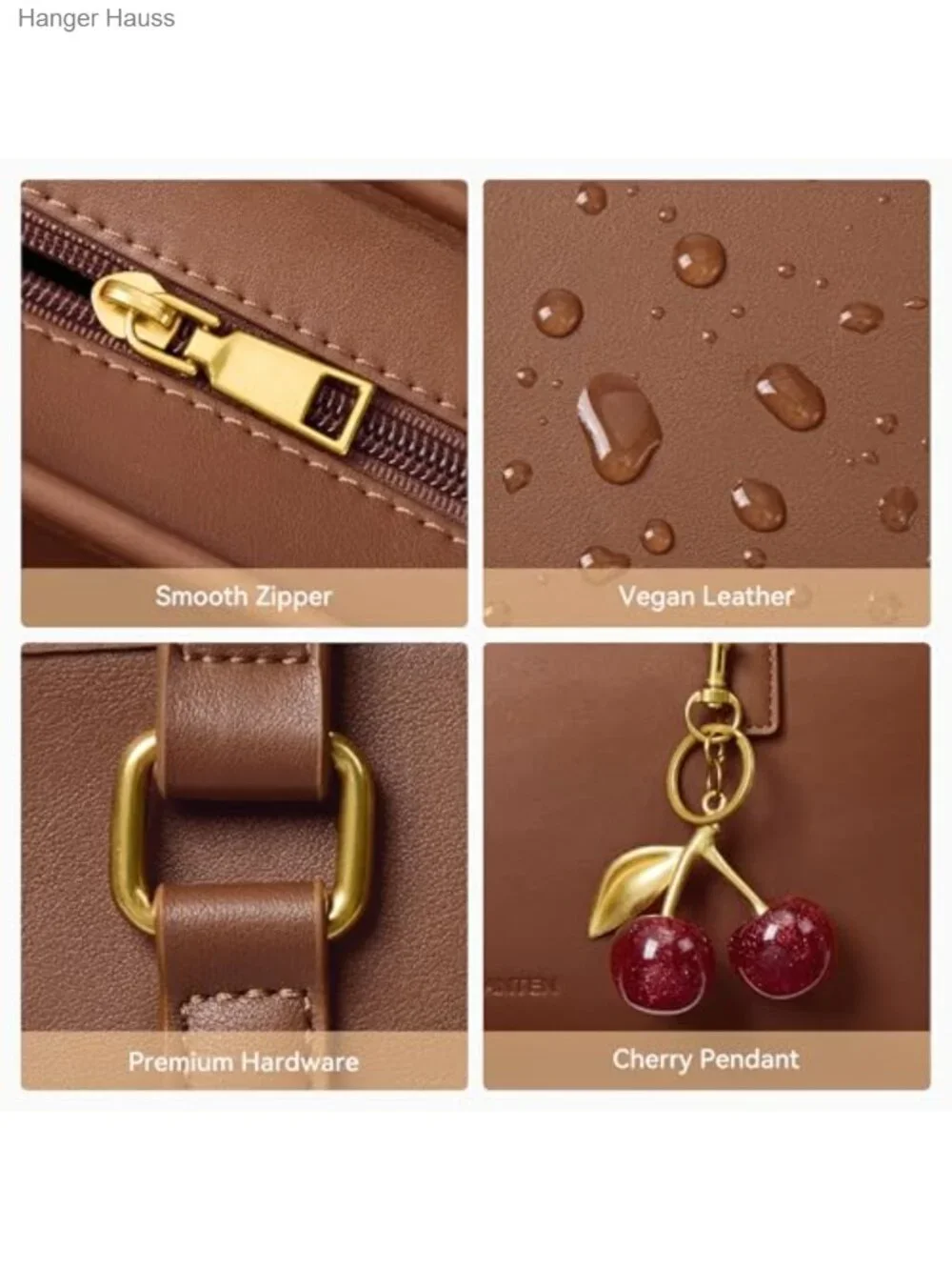 Vegan Leather Shoulder Bag with Cherry Charm for Women